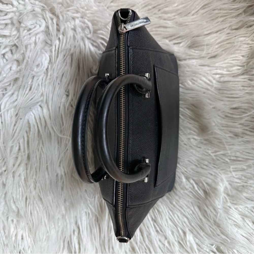 Michael Kors Black Pebble Leather Silver Hardware Top Handle Satchel Bag OS
